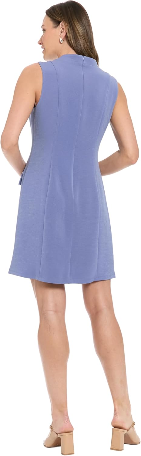 London Times Womens Women's Sleeveless Mock Neck Shift Dress with Pockets - Professional Work Dresses - Image 3