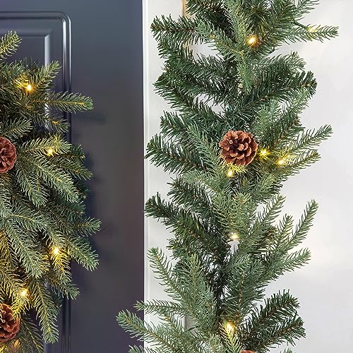Glitzhome GAAHAA000880 Pre-Lit Greenery Pine Cone Christmas Garland Flocked And Warm White Led Lights thumb #6