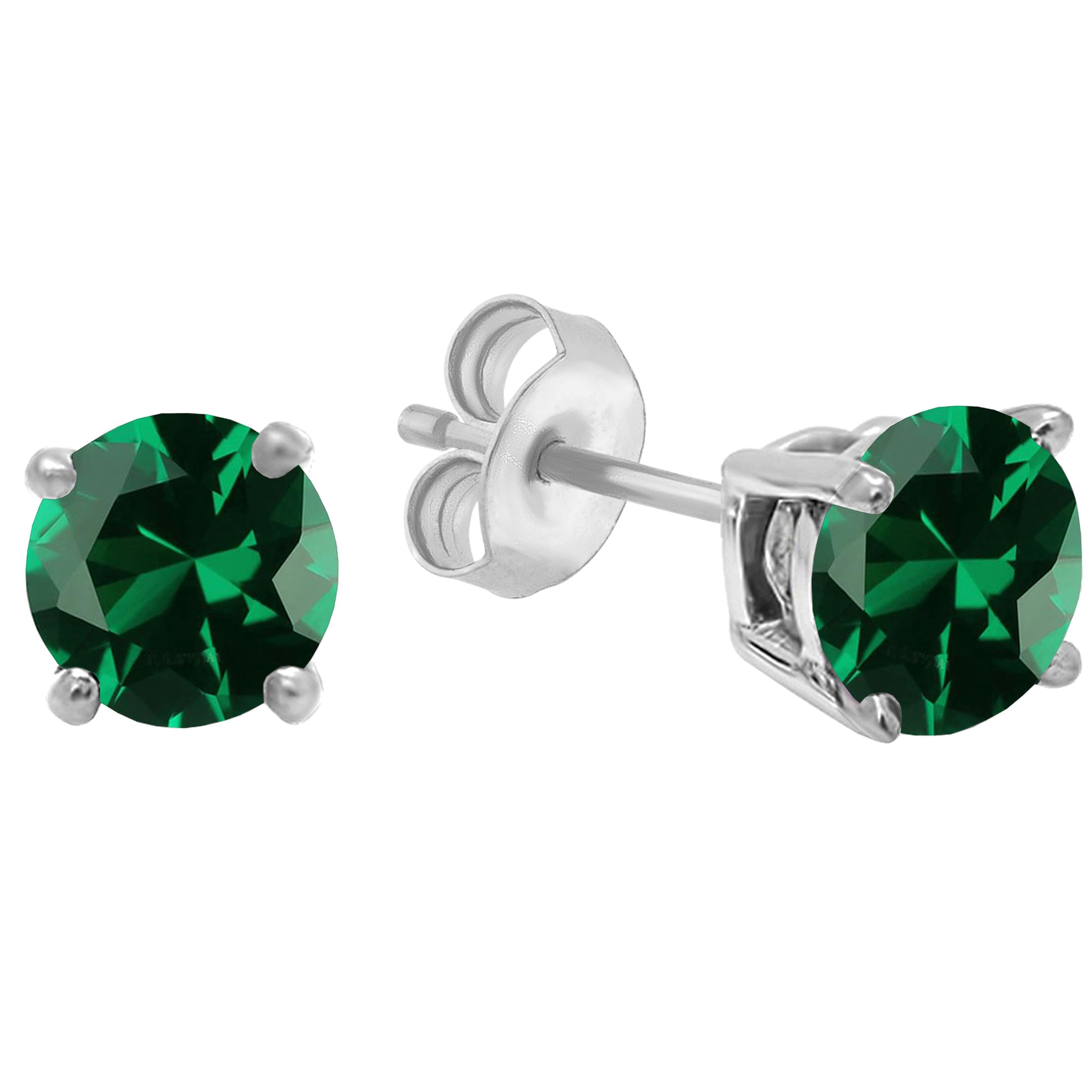 Dazzlingrock Collection 5.5mm Each Round Lab Created Emerald Solitaire Stud Earrings for Her in 925 Sterling Silver in Push Back