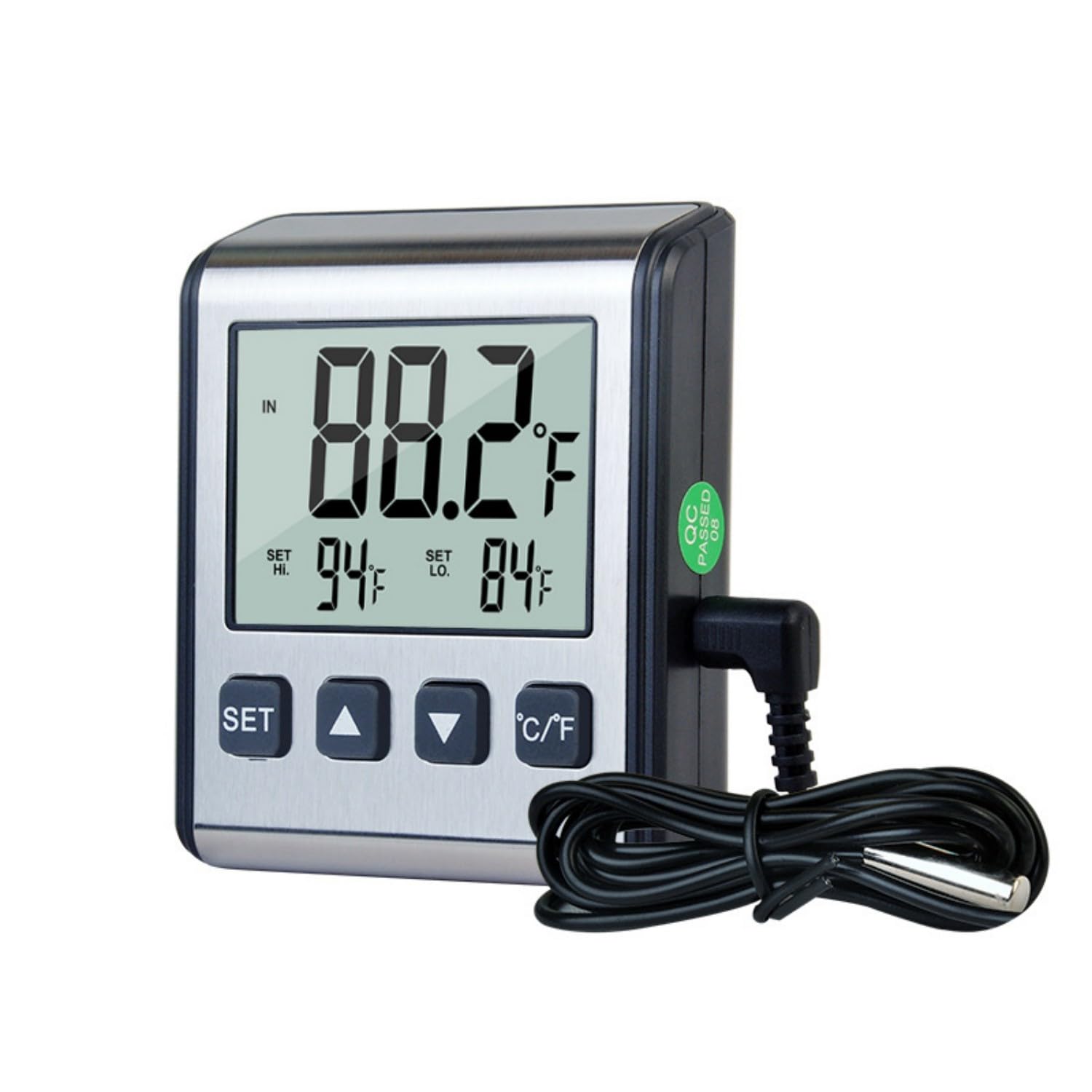 1pcs Digital Refrigerator Thermometer - Freezer Thermometer with Stainless Panel, High and Low Temperature Alarm, LCD Display, Sensor Magnet Probe for Fridge, Kitchen, Indoor Use