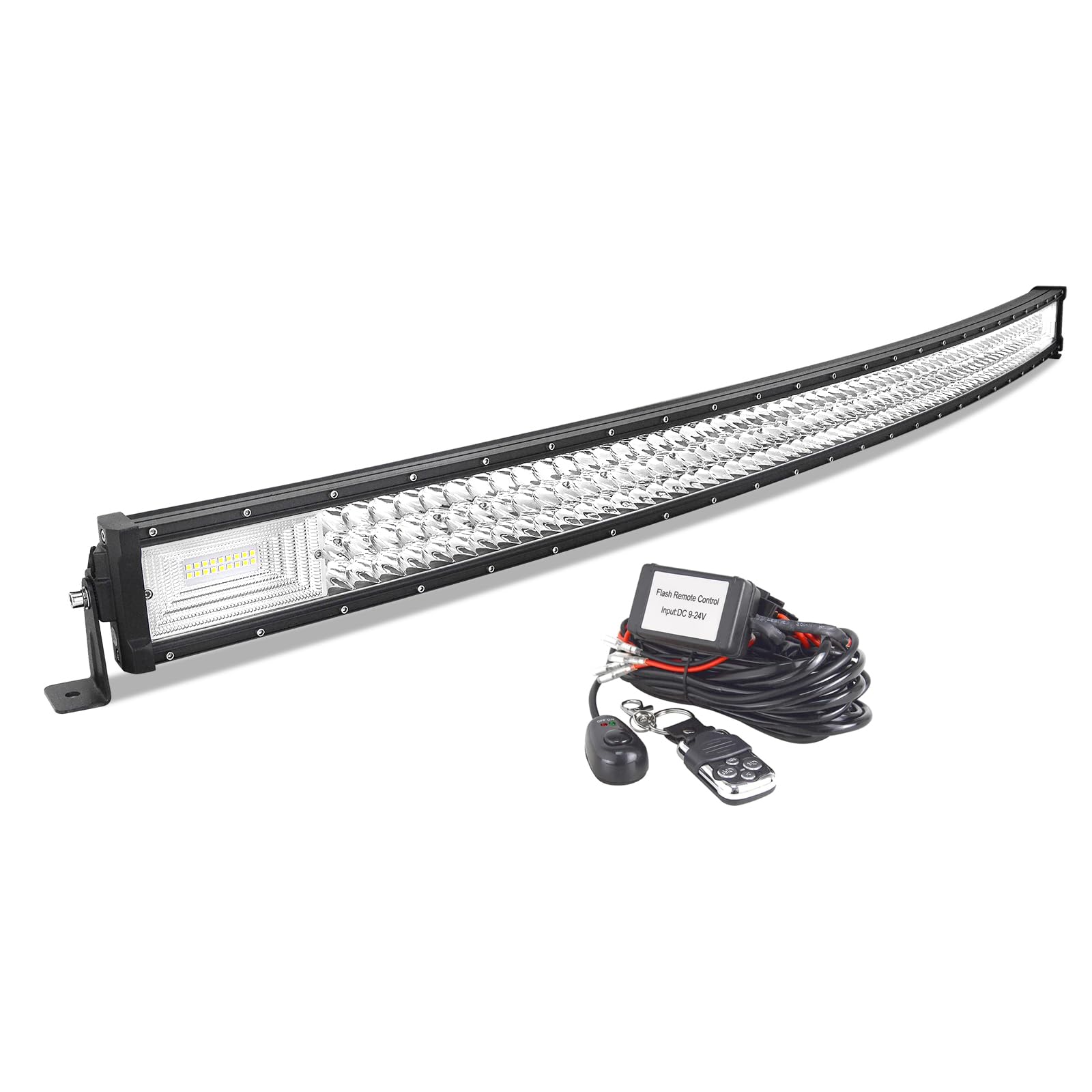 AUXTINGS 127 cm zakrzywiona listwa świetlna 648W LED światła przeciwmgielne z 12 V pilot stroboskopowy zestaw okablowania 6000K, 3 rzędy wodoodporny reflektor LED, do samochodów ciężarowych,