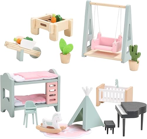 Miniatura 1 de Giant bean Juego de muebles de casa de muñecas de madera y plástico, juego de patio y cuarto de bebé, 20 piezas de accesorios para casa de muñecas,