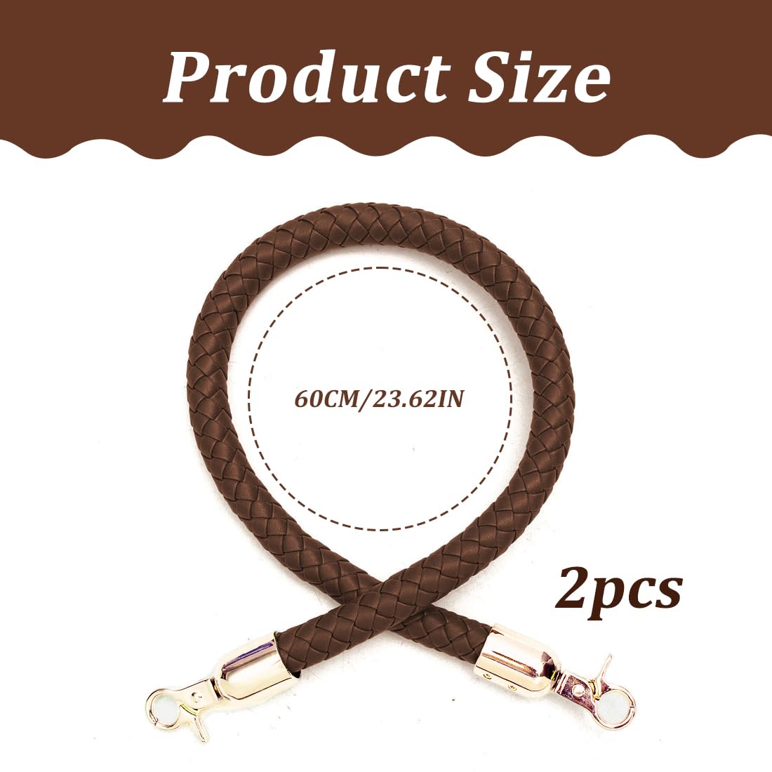 2 Pezzi Tracolla in Pelle per Borsa, Manico di Ricambio Corto Intrecciata PU con Fibbie Metallo per Borsetta Fai da Te Borse a Mano, 60cm, Cinturino Marrone