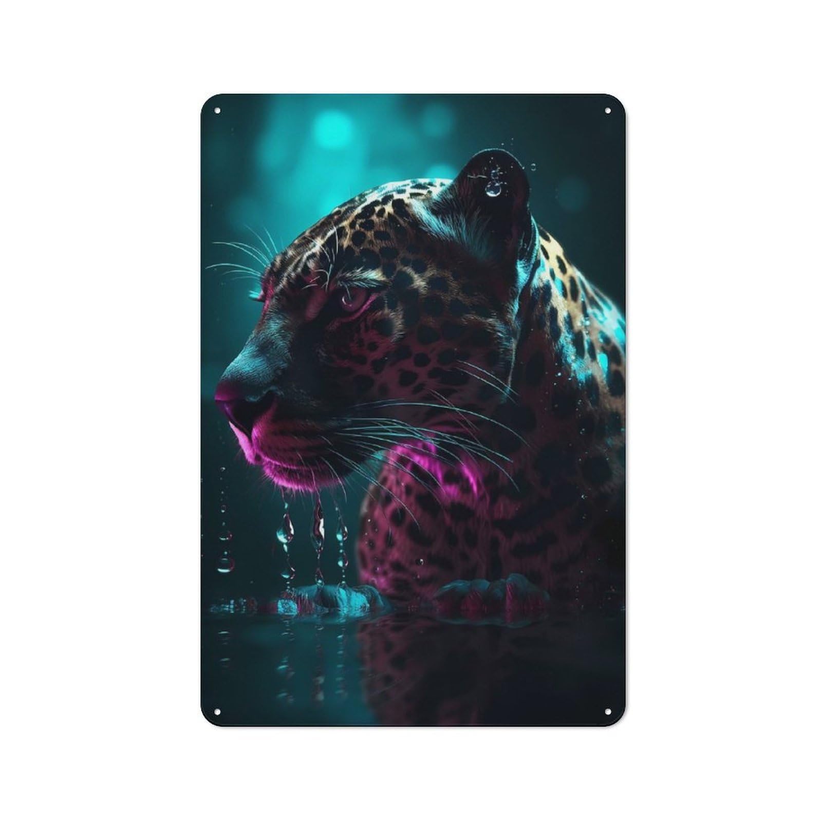 Junmoney Leopard Jaguar Neon Art 30X20cm Rustic Metal Plaque With For Café Or Restaurant, For Themed Interiors In Cafés And Restaurants
