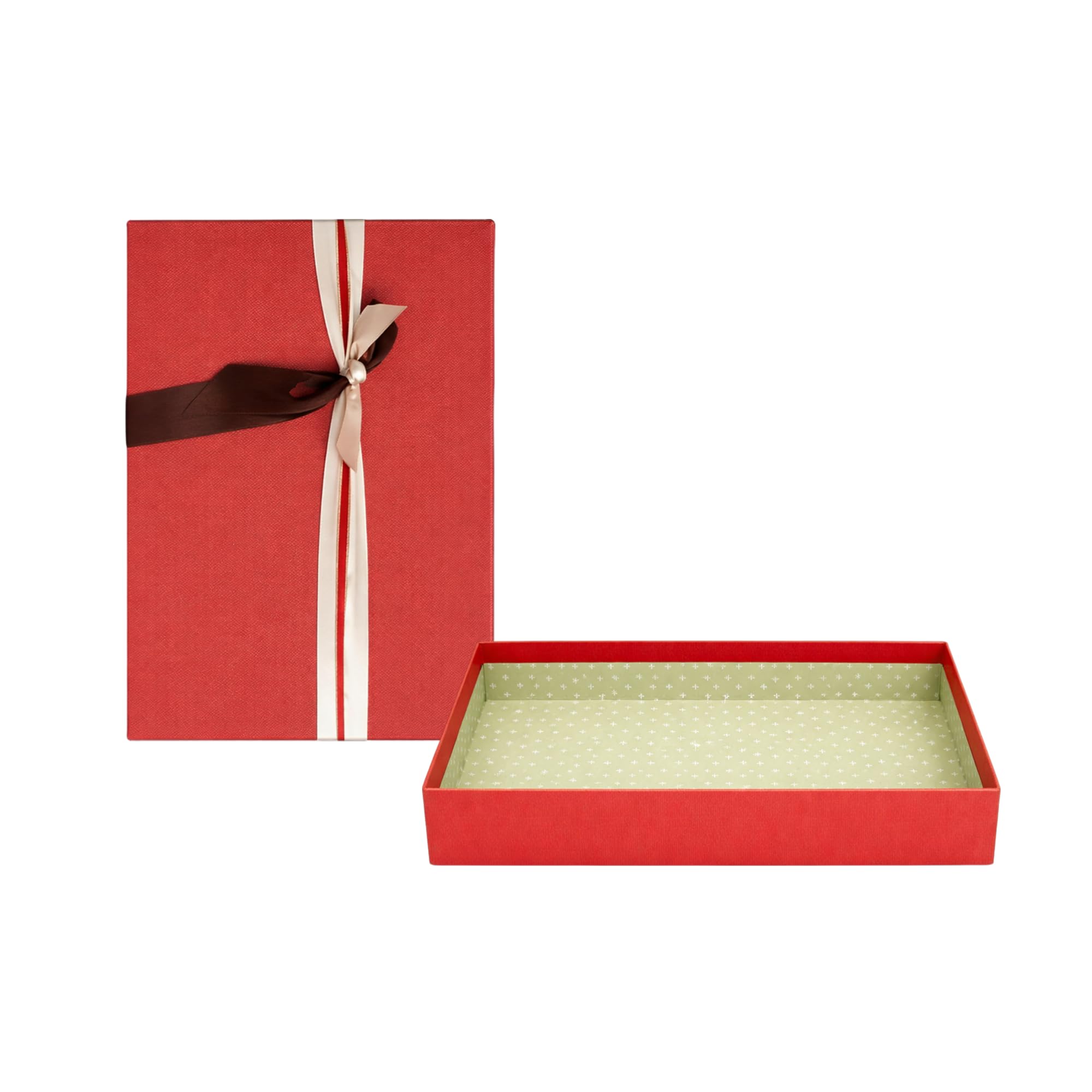 Emartbuy Rectangle Single Box - Red Red Rigid Gift Box With Ribbon – 24.5 X 17 X 6.5 Cm – Luxury Cardboard Presentation Box | Premium Packaging For Hampers, Birthdays, Weddings, Corporate Gifting