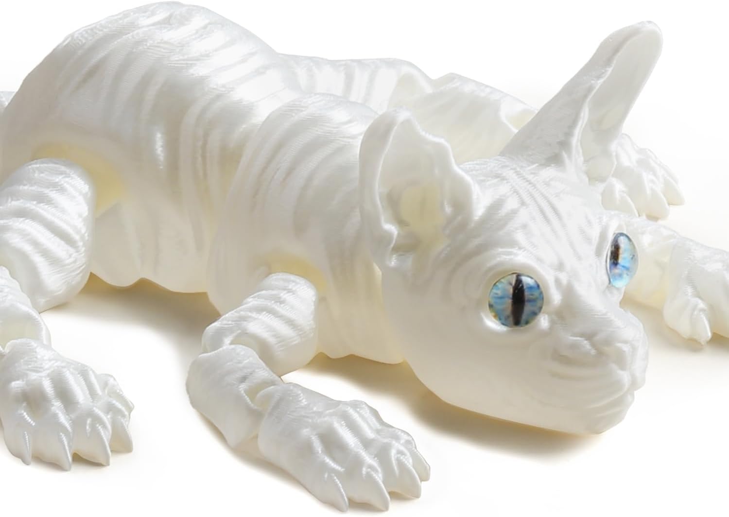 3D Printed Cat Toy - Vertical Pupils, Cute Animal Design Home Decor & Stress Relief Fidget Toy, Perfect 3D Cat Gifts (White)