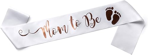 OLILLY Banda perfecta para mamá blanca y dorada disfruta de tu baby shower (blanco), blanco y oro rosa