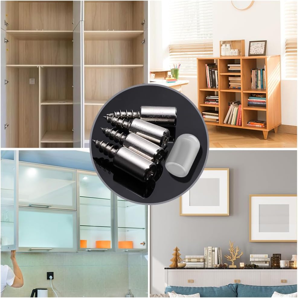 20Pcs Cabinet Shelf Pegs, Self Tapping Screws Cabinet Laminate Support, Shelf Pins with Non-Slip Sleeve for Cupboard, Bookcase (2.8cm)