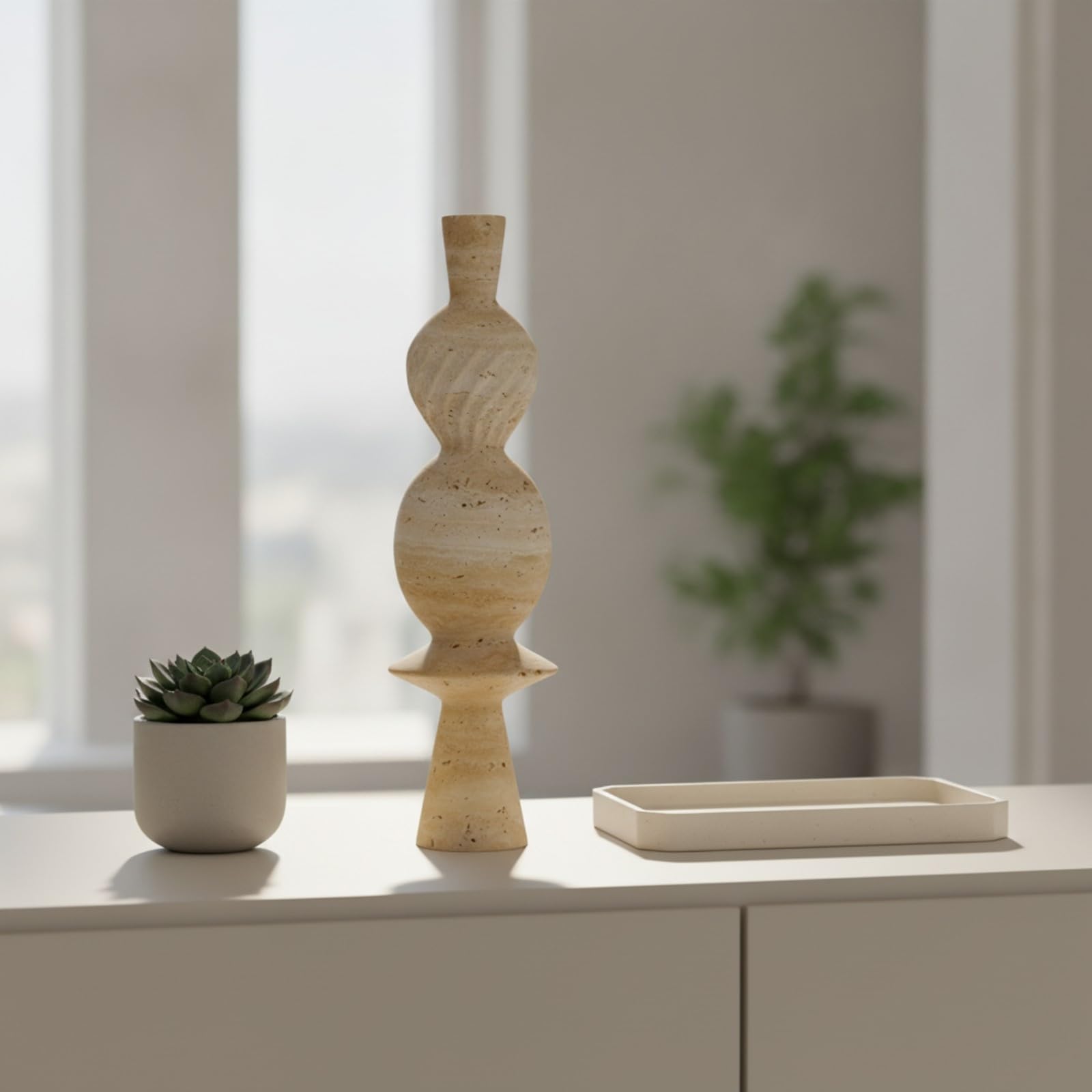 Escultura Mármol con Diseño Apilado y para Ornamento en Repisa Mueble O Escritorio,
