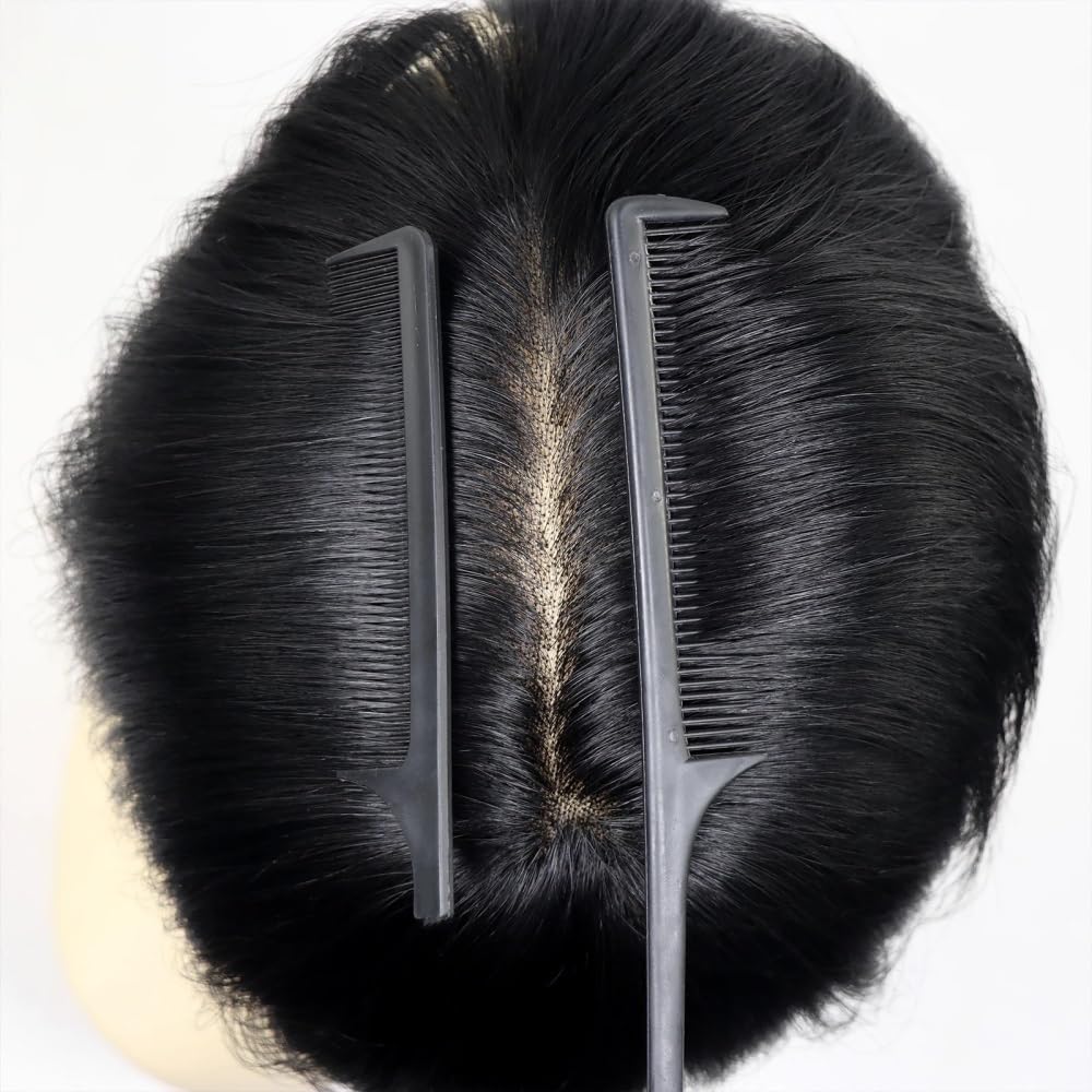 Men's Toupee Parrucchino da uomo in pizzo da 6 pollici in PU parrucchino for capelli umani for parrucche traspiranti da uomo(17x22cm)