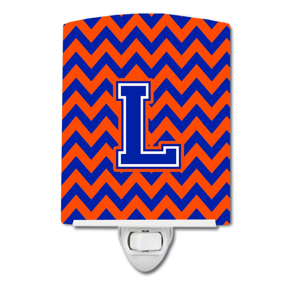 Caroline's Treasures CJ1044-LCNL Letter L Chevron Orange and Blue Ceramic Night Light Compact, UL-Certified, Ideal for Bedroom, Bathroom, Nursery, Hallway, Kitchen, 6x4x3, Multicolor