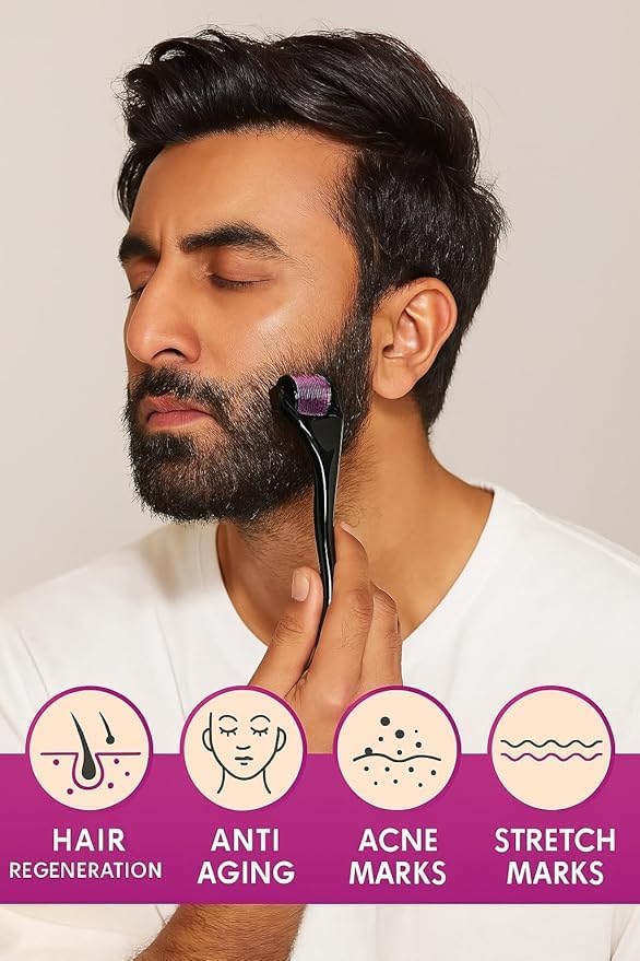 Image of Derma Roller for Hair & Beard Growth - 540 Titanium Micro Needles for Hair Regrowth, Beard Growth, Acne Scar Reduction & Skin Rejuvenation - Safe for Men & Women (Black) (1.5 MM)