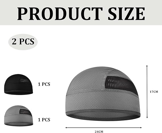 2 PCS Black and Gray Cooling Skull Caps for Men Women