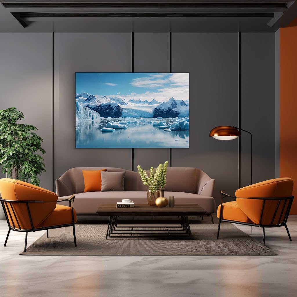 Canvas for Living room. Winter's Tranquility: Ice, Sea, and Snow-Capped Serenity, 27 x 18 inch Canvas Wall Art - Expansive Panoramas - Modern Home Decor - 69x46 cm (27x18 inch)