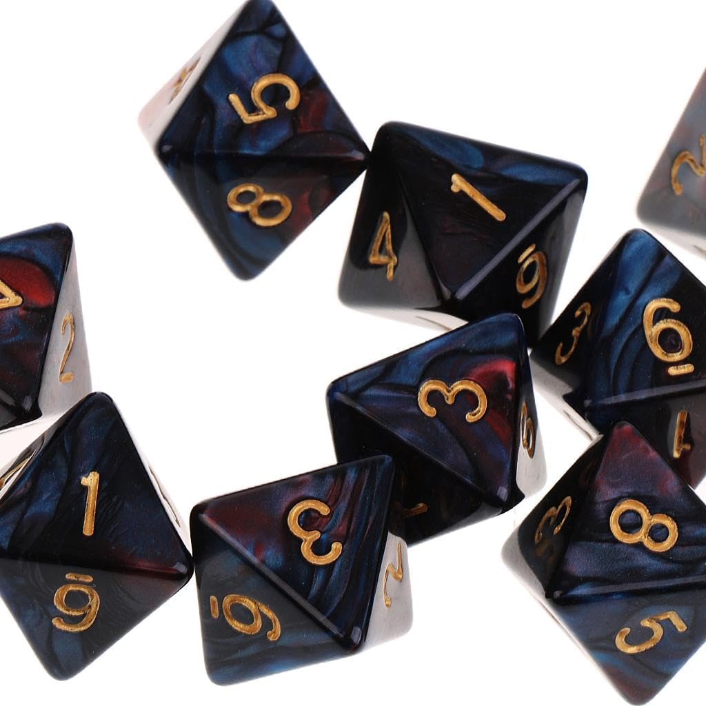 10pcs 8 Sided Dice D8 Polyhedral Dice for and Dragons Table Games, Red Blue