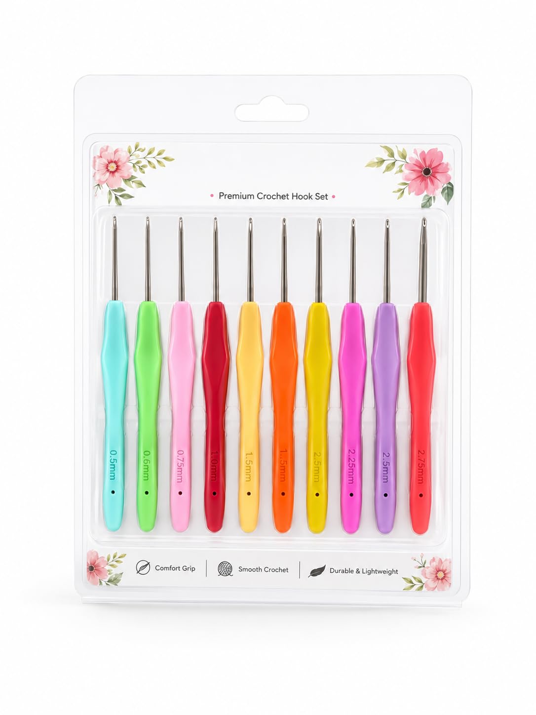 Premium Crochet Hook Set of 10 with Comfort Grip Handles | 0.5mm to 2.75mm Sizes, Colour-Coded Handles, Smooth Crochet, Durable & Lightweight, Steel Hook Tips-image-27