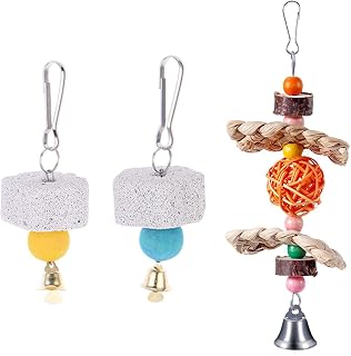2 Piezas De Piedra De Molienda De Pájaros Y 1 Pieza De Juguete Rojo, Juguete De Masticación, Suministros para Mascotas De Aves, Accesorios De Jaula De Pájaros.