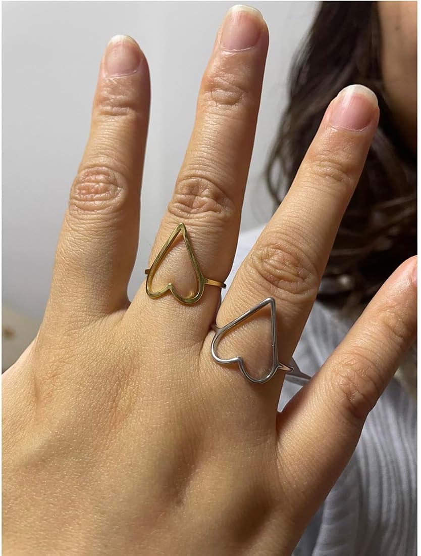 Stainless Steel Simple Cute Love Hollow Heart Ring Classical Plain Stacking Band Statement Wedding Promise Ring For Women - Image 3