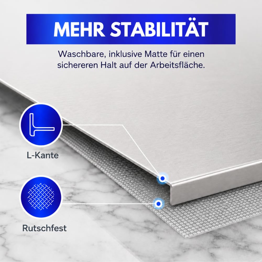 INOXLM Schneidebrett 2 STÜCK Edelstahl + Teigschaber, Edelstahl Arbeitsplatte verschiedene Größen für Küche Bar Restaurant | Knetbrett Made in Italy (40x50 cm Piega 2 cm)