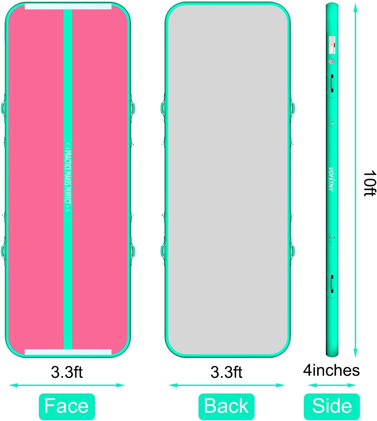 VOFiTNY Gymnastics Air Mat 10 ft Tumble Track 3.3 ft x 2 ft Tumbling Air Barrel Home Gym