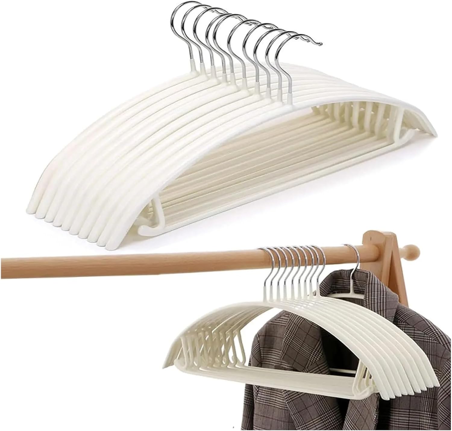 Clothes Rubber Coated Contour Metal No Bumps Suit Coat Jacket Hangers (Pack of 50, Black)(White Pack of 50)