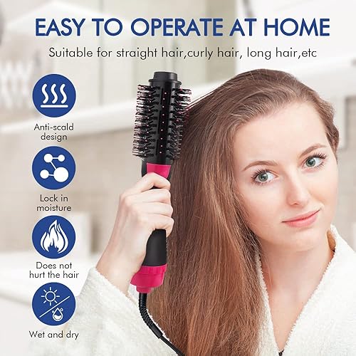 Miniatura 5 de Cepillo secador de pelo, 4 en 1 para secador de pelo, voluminizador para mujeres, cepillo de aire caliente de iones negativos con pinzas para el