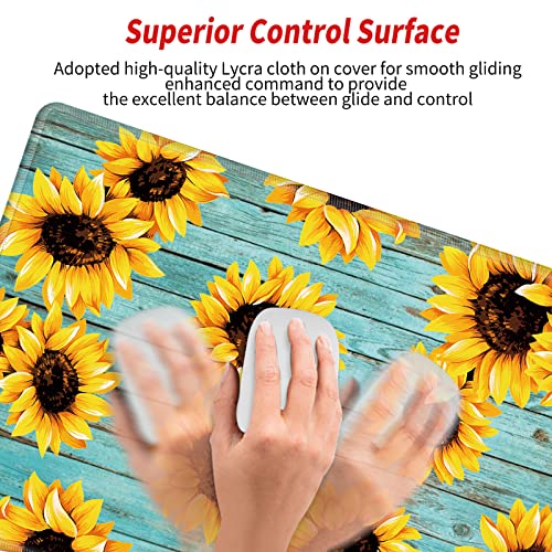 Image of Sunflower Mouse Pad 24x12 Desk Mat Large Mousepad Desk Pad Big Computer Mat Non Slip Base Long Gaming Mouse Mat for Wireless Mouse Women Girl Work