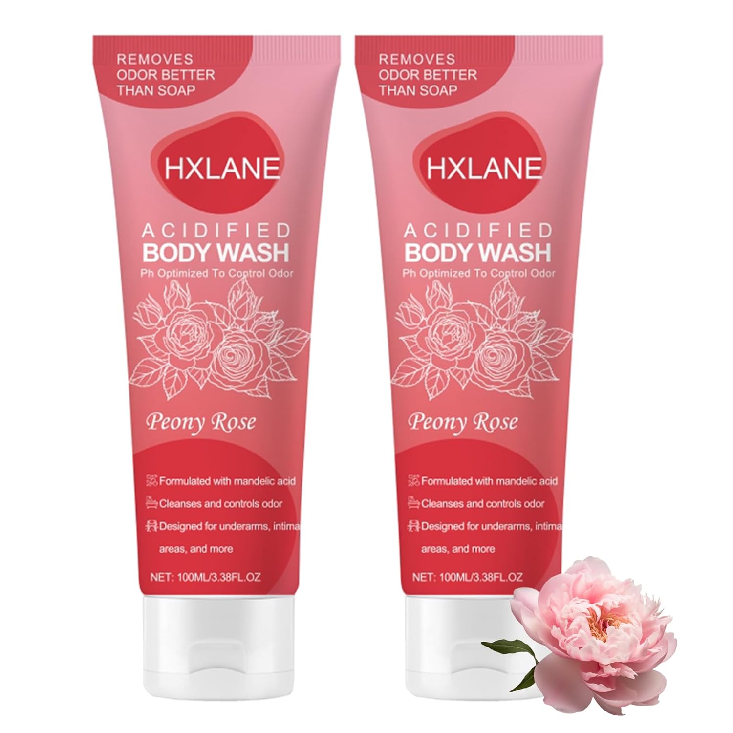 Acidified Body Wash, 2 PCS Moisturizing Rose Body Wash Gel, 24 Hour Odor Control,Odor Control Removes Odor Better than Soap, Formulated Without SLS or Parabens, 3.38 FL.OZ