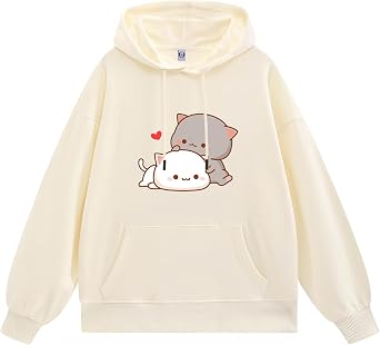 Wrenpies Cute Cat Graphic Hoodies Aesthetic Hooded Sweatshirts for Teen Girls Kawaii Cartoon Anime Lightweight Pullover Tops