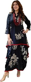 ANNI Designer Women's Viscose Blend Top Tail A-Line Printed Kurta with Dhoti Skirt Set | Indo Western Kurta Set for Women... Price In India