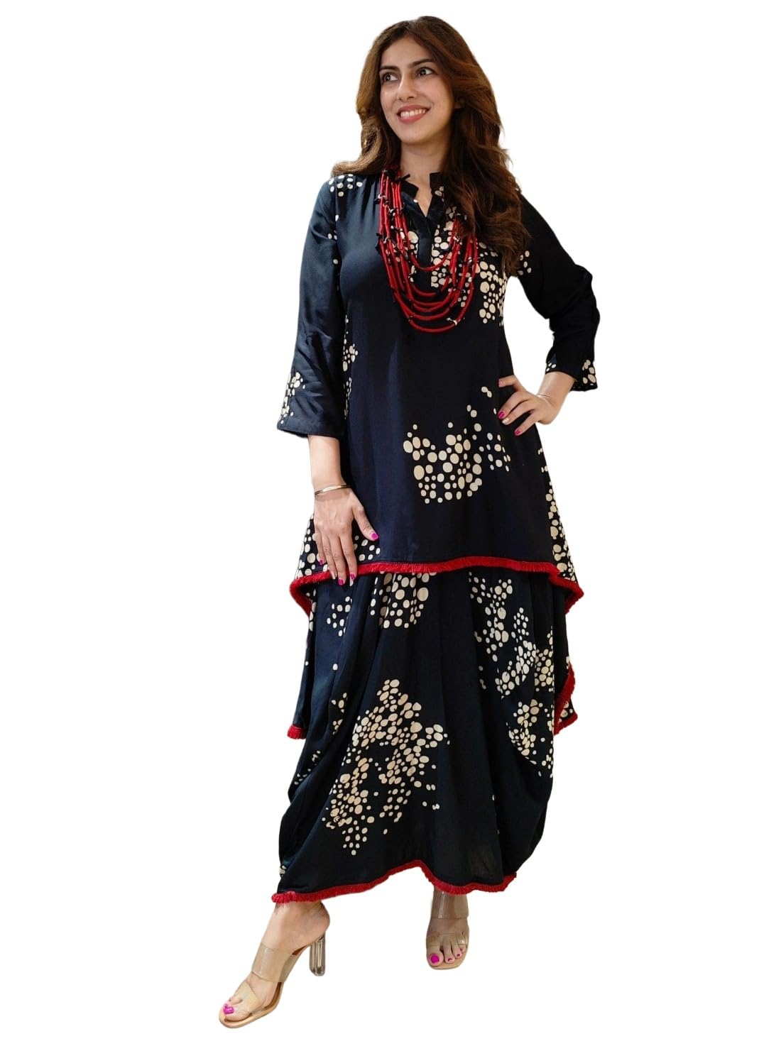 ANNI Designer Women's Viscose Blend Top Tail A-Line Printed Kurta with Dhoti Skirt Set | Indo Western Kurta Set for Women... - Review, Price and Buying Guide