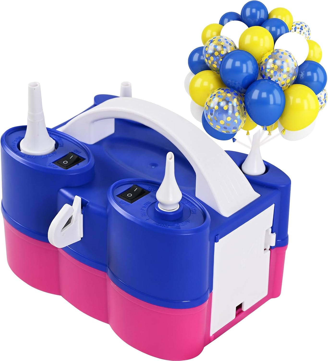 Yellow Blue Balloon with Air Pump Electric Set, 3-in-1 Air Pump for Inflatables and Balloon Portable Balloon for Latex 260q Foil Balloon AC 110V Inflator Deflator for Pool Floats Air Mattress