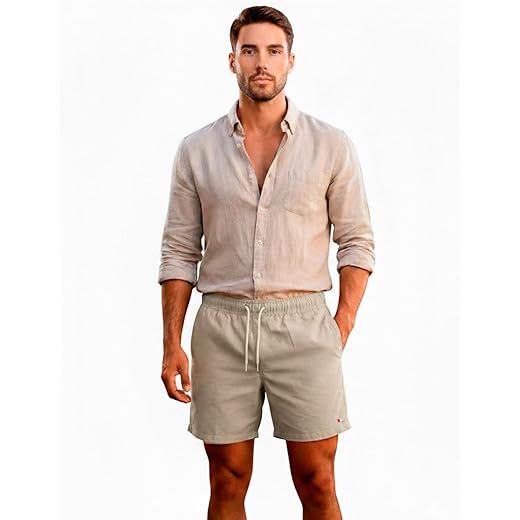 Bermuda Shorts Masculina Sandrini Linho Casual Elástico