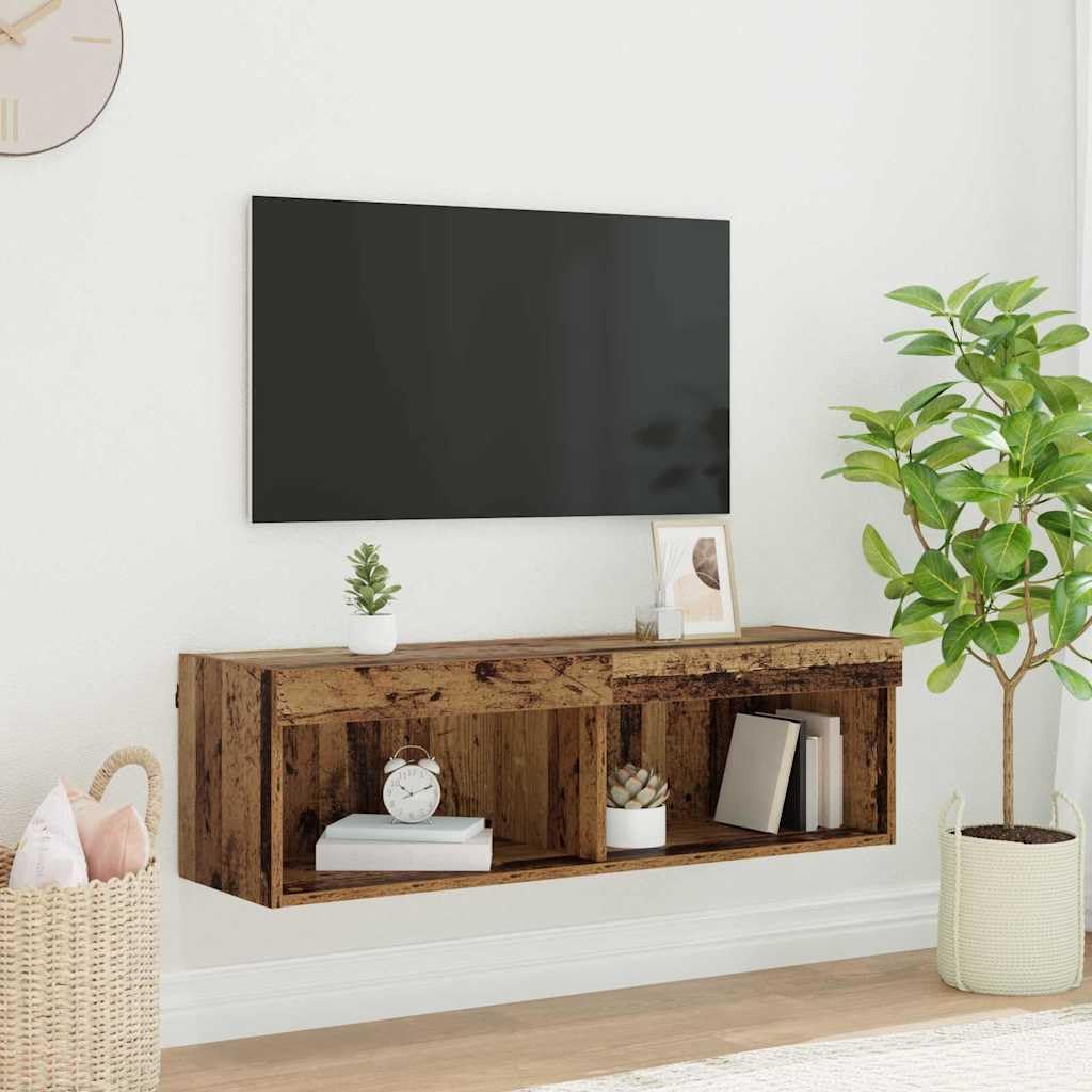 Zestaw szafek RTV LED wiszący Stare drewno 100x30x30 cm meble do salonu z oświetleniem wielokolorowym pływająca szafka pod telewizor nowoczesna