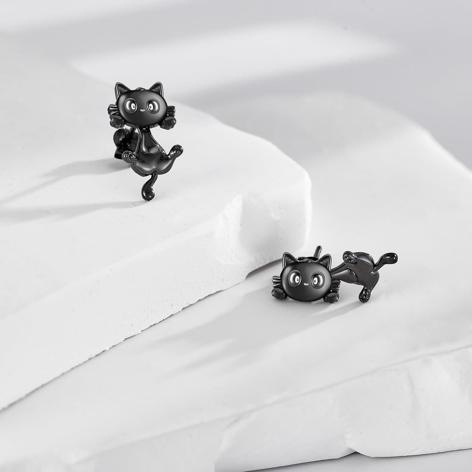 Black Cat Earrings 925 Sterling Silver Cute Black Cat Studs Earrings Animal Jewelry For Women Young Lady Mom - Image 4