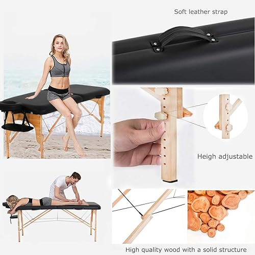 Miniatura 3 de Mesa de masaje portátil, cama de masaje, cama de spa de 73 pulgadas de largo, 28 pulgadas de ancho, mesa de masaje ajustable en altura con fundas de