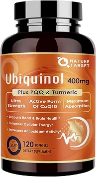 NATURE TARGET Ubiquinol CoQ10 400mg softgels with PQQ & Turmeric, High Absorption Coenzyme Q10 Supplement with ALA & Black Pepper, Antioxidant for Heart & Brain Health, Energy Production, 120 Count