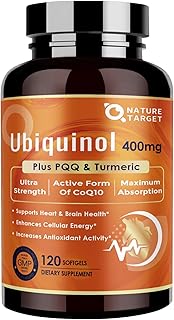 NATURE TARGET Ubiquinol CoQ10 400mg softgels with PQQ & Turmeric, High Absorption Coenzyme Q10 Supplement with ALA & Black Pepper, Antioxidant for Heart & Brain Health, Energy Production, 120 Count