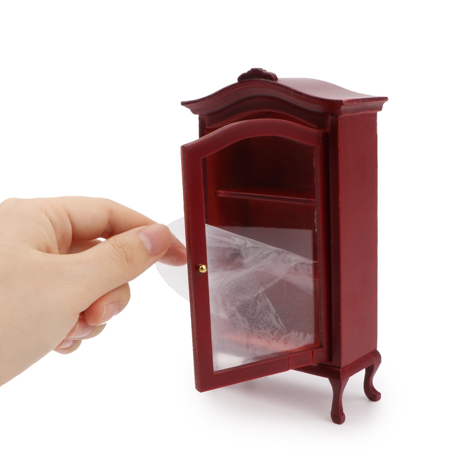 Dollhouse Furniture Display Shelf 1:12 Scale Miniature Bookshelf Cabinet Decoration Classic Wooden Storage for Mini Artificial House Accessories (red)