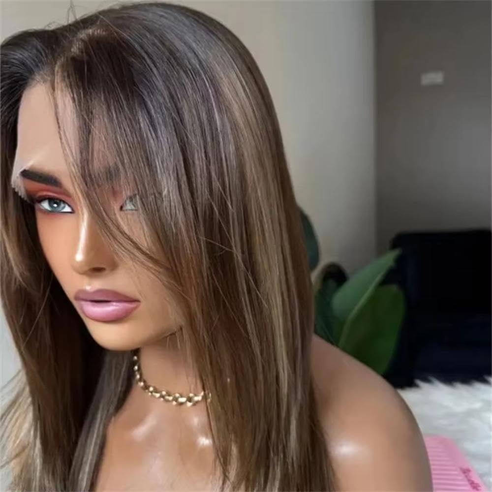 Haarpflege Mittelbraune Perücke Mit Blonden Natürlichen Glatten Haaren 13 X 4 Transparente Spitze Tägliches Tragen Cosplay
