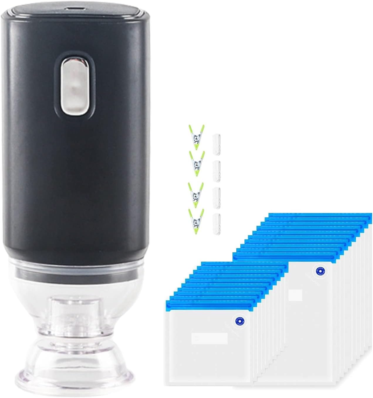 WinCheer Electric Food Vacuum Sealer with 20PC Reusable Storage Bags, Sous Vide Machine Kit for Anova, Joule Food Cookers Air Pump with 4 Sealing Clips & 4 Sous Vide Clips (Vacuum Sealer & 20 Pack)