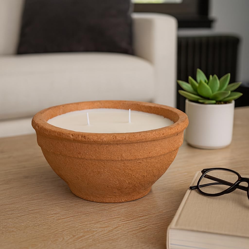 Decorative Terracotta Small Scented Candle Bowl for Men and Women - Votive Candle for Living Room, Bedroom, and Bathroom Decor - Indoor and Outdoor Safe for Home Decor Accent - 4", Orange