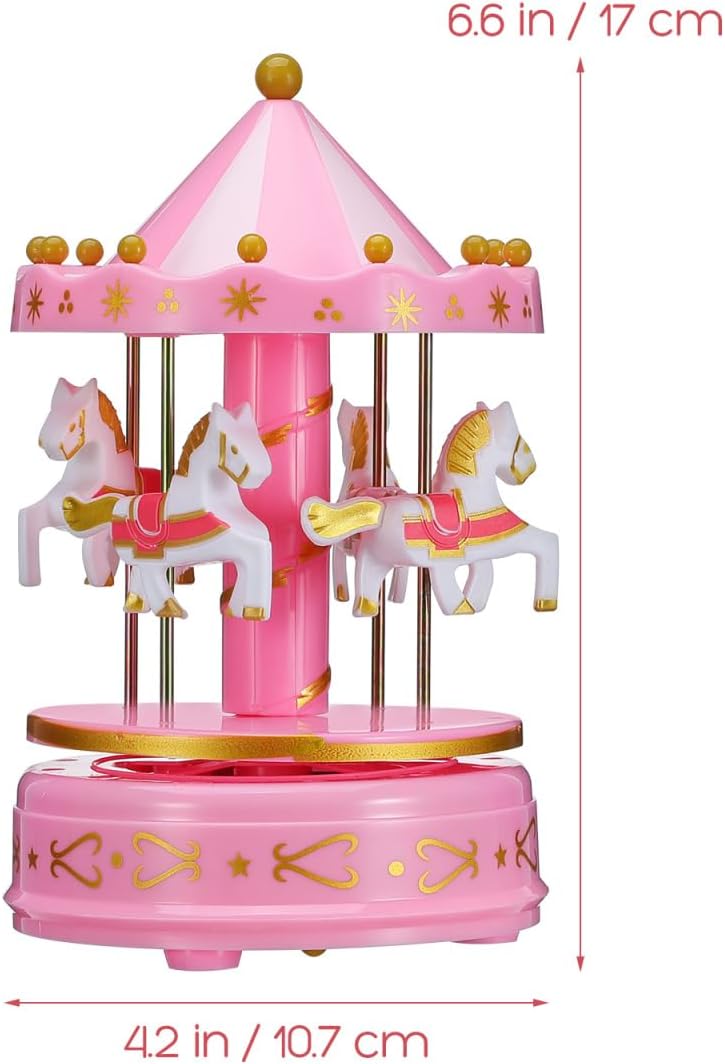 Romantic Carousel Music Box 4 Rotating Horses, Hand Crank Merry Go Round Decor, Luxury Music Box Gift for Birthday Anniversary Wedding Christmas