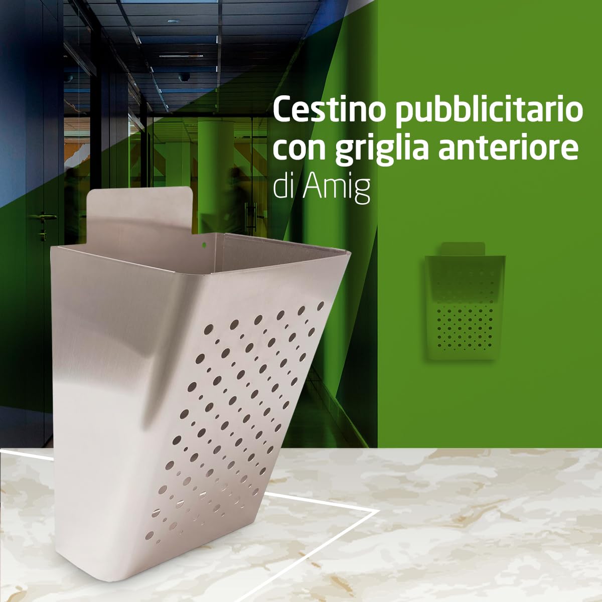 Amig - Cassetta postale | Cestino Pubblicitario con Griglia Frontale | Per propaganda | Per Pareti Esterne o Pareti di Portali o Ingressi | Acciaio inossidabile | Argento | 22 x 36 x 19 cm
