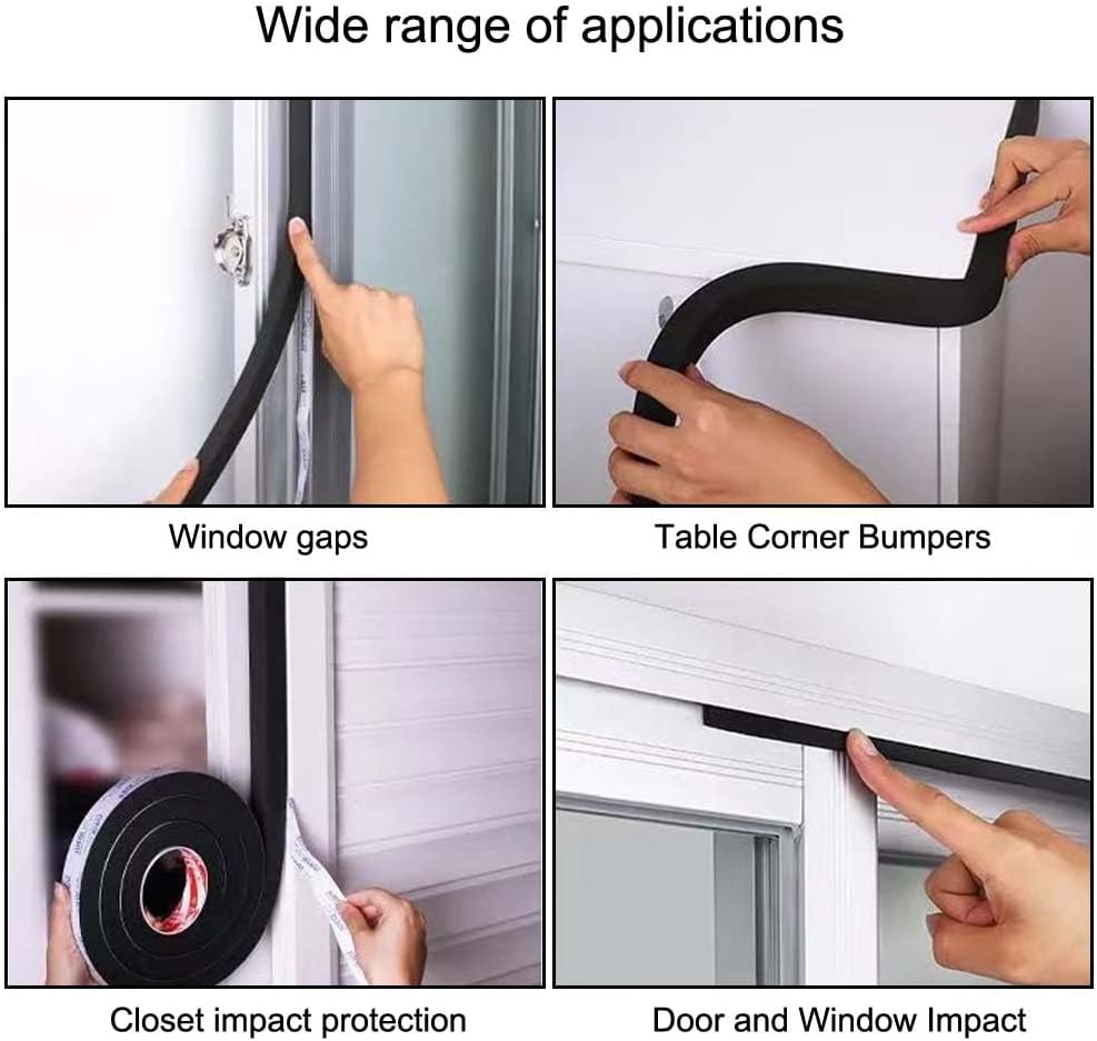 High Density Foam Tape Waterproof Sealing Strip, Single-Sided Adhesive EVA Self Adhesive Weather Strip for Insulating Door Frame, Window, Air Conditioner (0.6in X 32.8Ft,1/8 in Thick)
