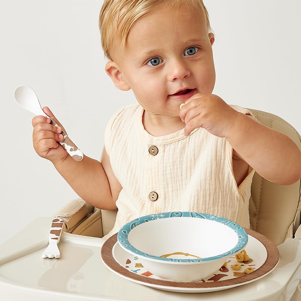 Itzy Ritzy Kids Dinnerware Set, Toddler Plate Bowl & Utensils (Western) image 3