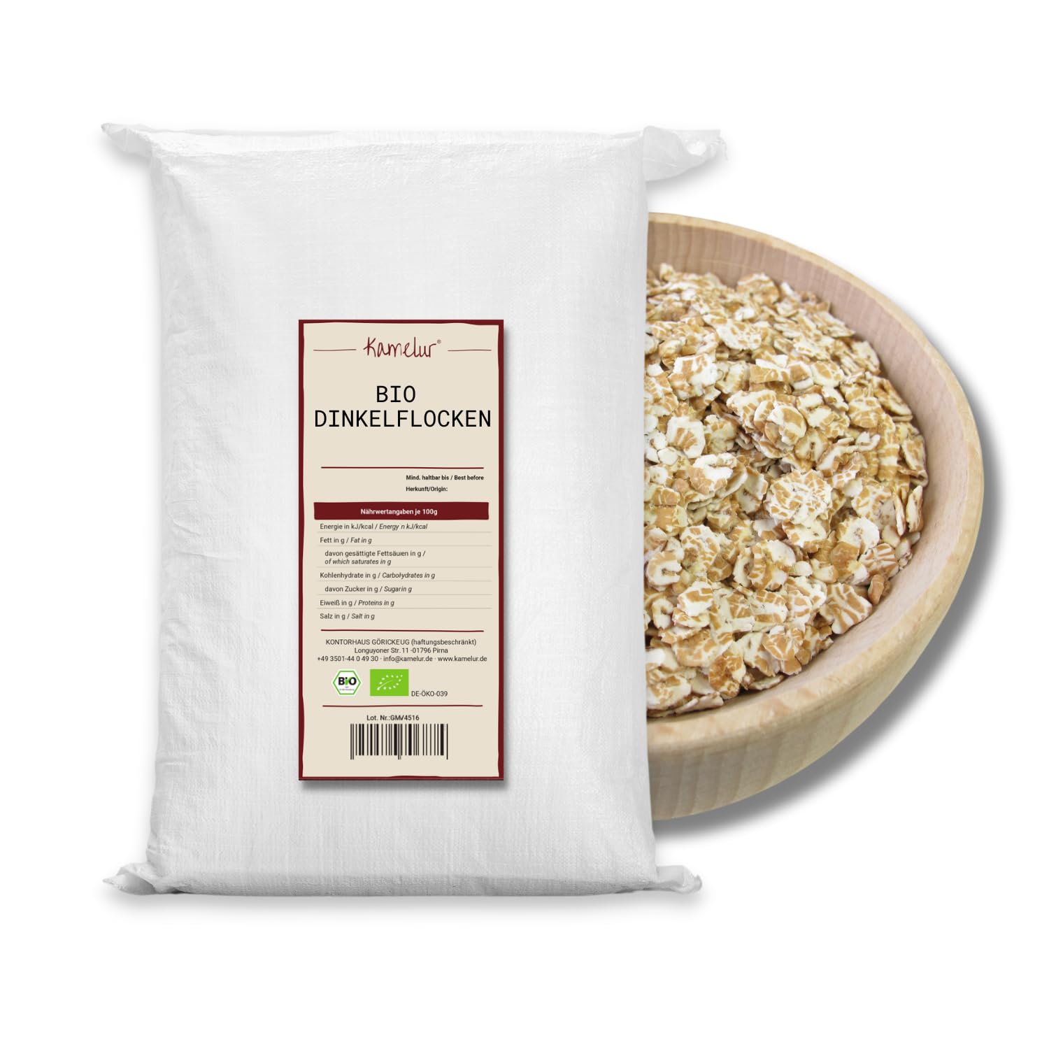 Kamelur BIO Dinkelflocken (25kg) - Dinkel Bio Flocken GGB aus kontrolliert biologischem Anbau