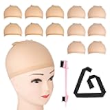 12pcs Brown Stretchy Nylon Wig Caps for Women Teenitor, Closed End Hair Mesh Net Liner Weaving Caps for Halloween, Cosplay, Skin Tone Lace Front Stocking Cap， Satin Edge Scarf, 5 in 1 Edge Brush Pink