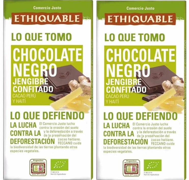 Chocolate Negro con Jengibre Confitado Orgánico, 60% Cacao, 2 x 100g