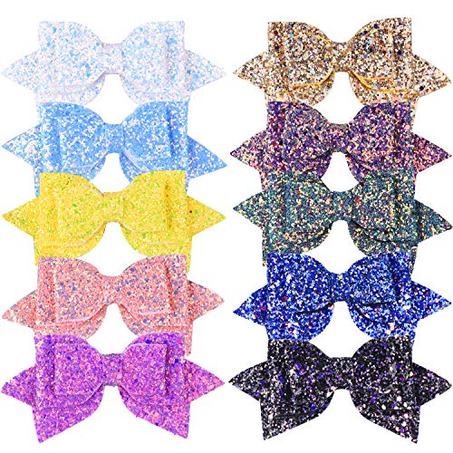 SIQUK 10 Pcs Glitter Hair Bows with a Storage Bag